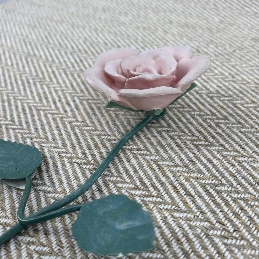 Pink Enameled Rose Wall Hook Shabby Chic French Country Cottagecore 8'